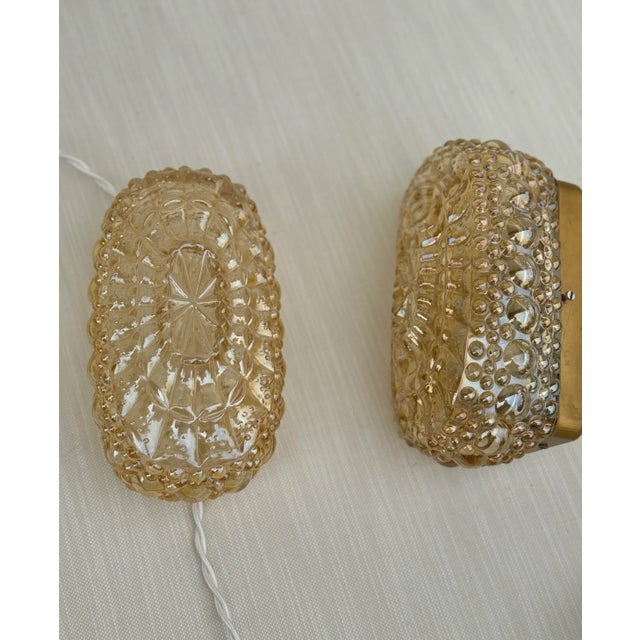 1950s Glass Wall Sconces, Vintage German, Midcentury Iridescent Golden Bubble - A Pair Ready to Hang For Sale - Image 5 of 9