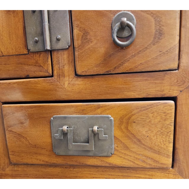 Vintage Chinese Elm Apothecary Nightstands / Bedside Cabinets - A Pair For Sale - Image 14 of 18