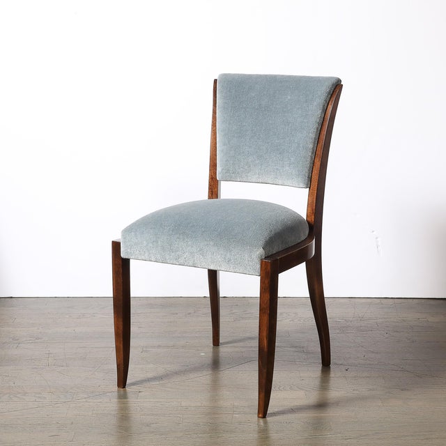 Wood Set of Eight Art Deco Sculptural Walnut Dining Chairs in Plush Mohair Upholstery For Sale - Image 7 of 18
