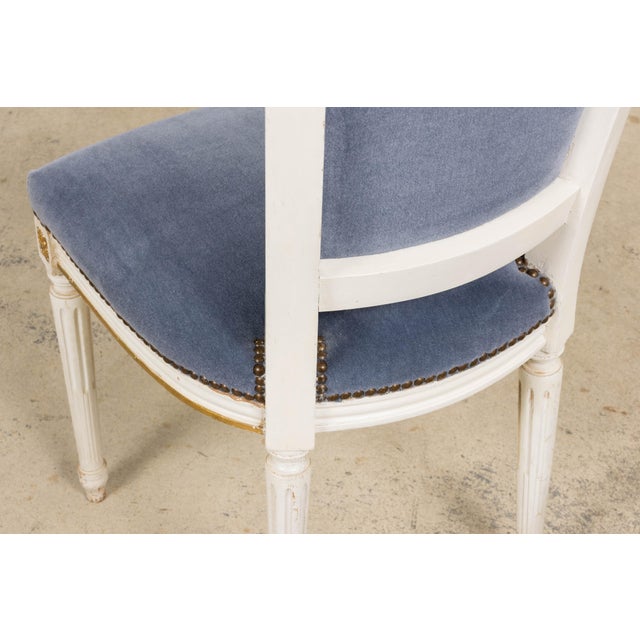 Antique French Louis XVI Style Painted Accent Chairs in Blue Mohair - A Pair For Sale - Image 12 of 18