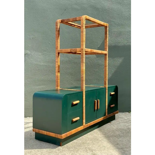 Vintage Wrapped Rattan Etagere and Laminate Credenza For Sale - Image 10 of 12