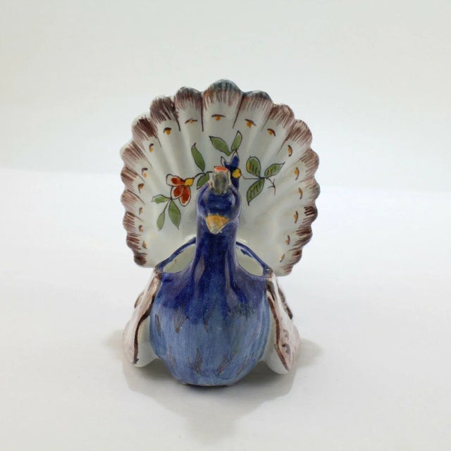 Blue Antique Figural French Faience Pottery Peacocks Double Salt Cellar For Sale - Image 8 of 13
