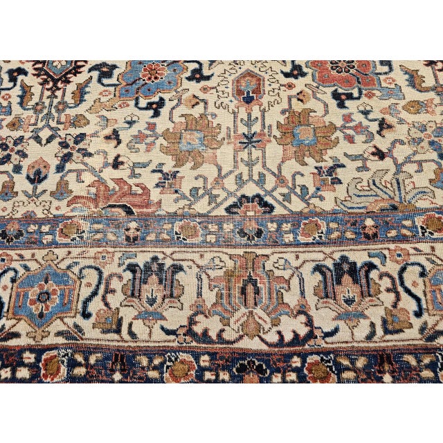 Persian Vintage Persian Tabriz Rug, Hand-Knotted Wool, Allover Geometric Pattern, Ivory & Blue, 8x10 For Sale - Image 3 of 18