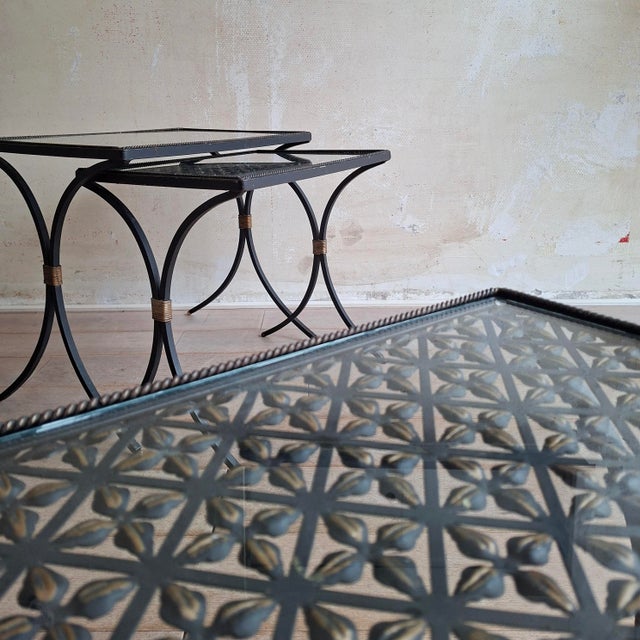 Black Wrought Iron Side Tables with Gilt Accents, 1950s, Set of 3 For Sale - Image 10 of 11