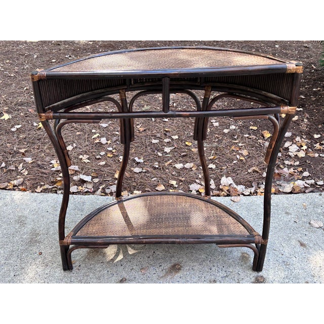 Chinoiserie Dark Bamboo and Rattan Demi Lune Table For Sale In Savannah - Image 6 of 12