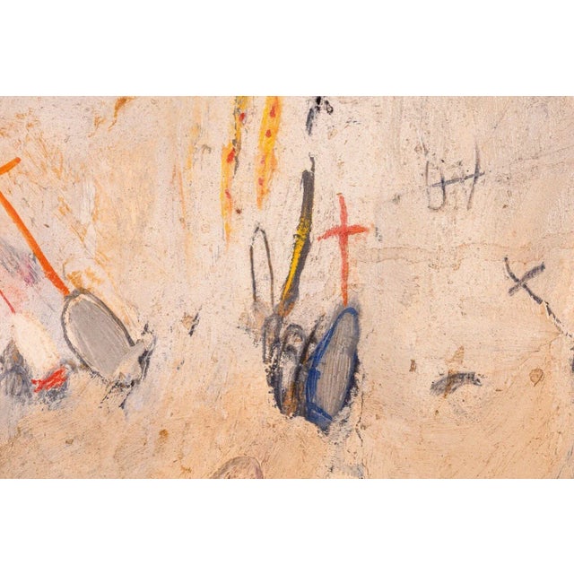 Brenda Goodman War Series Postmodern Abstract Oil Painting on Board 1971 Vintage For Sale In Detroit - Image 6 of 8