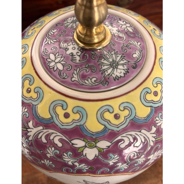 Early to Mid Twentieth Century Chinese Export Famille Rose Ginger Jar Lamps Turquoise Enamel Flowers Birds, a Pair For Sale - Image 10 of 11