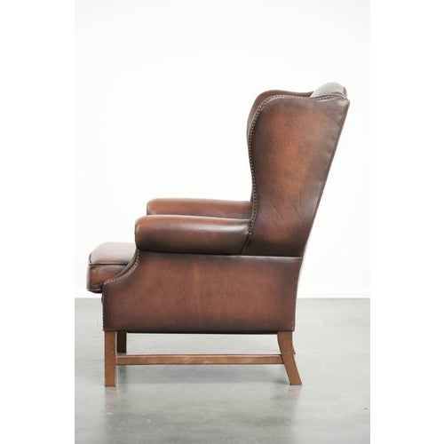 1990s English Cowhide Wing Armchair For Sale - Image 5 of 12