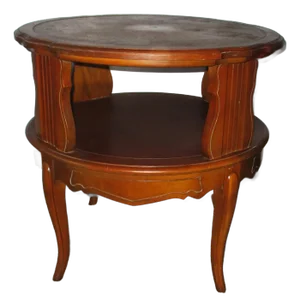 1940s Vintage French Provincial Walnut Two Tier Leather Top Accent Table