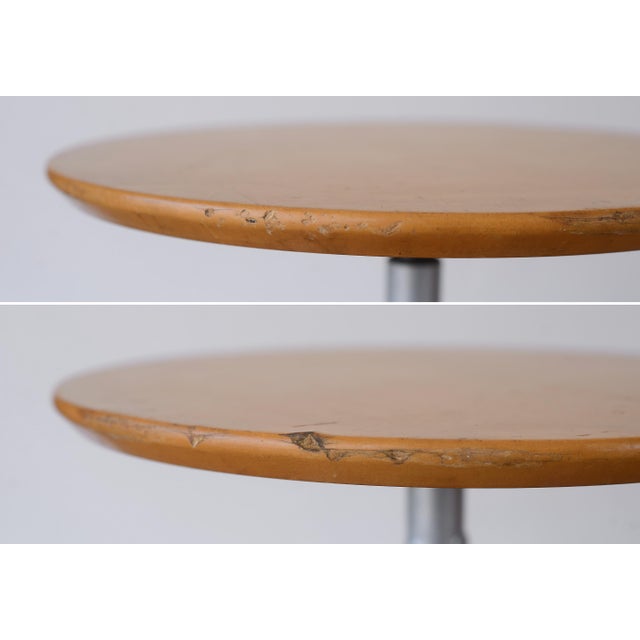 Orange Vintage Postmodern Adjustable Aluminum and Wood Tripod Side Table For Sale - Image 8 of 9