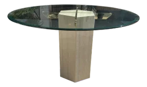 1960s Round Travertine and Brass Dining Table With Glass Top