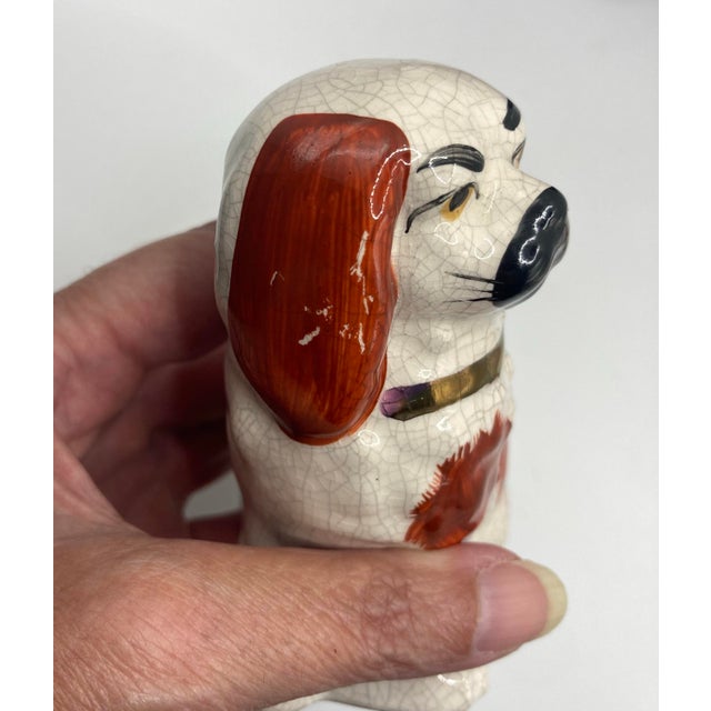 Ceramic Vintage Staffordshire Style Miniature Ceramic Spaniel Mantel Dogs - Pair For Sale - Image 7 of 9