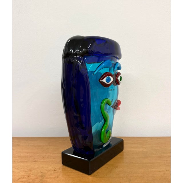 Royal Blue Vintage Murano Art Glass Face Sculpture For Sale - Image 8 of 8
