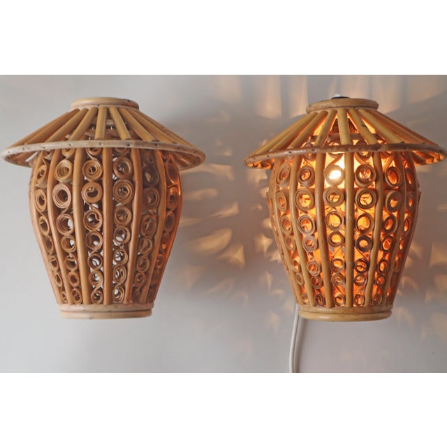 Bamboo Lantern Wall Lights, 1950s, Set of 2 For Sale - Image 13 of 18
