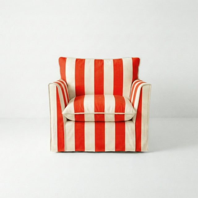 Not Yet Made - Made To Order Sophie Conran Coco Armchair - Petunia Stripes with Knife Edge Cushion For Sale - Image 5 of 5