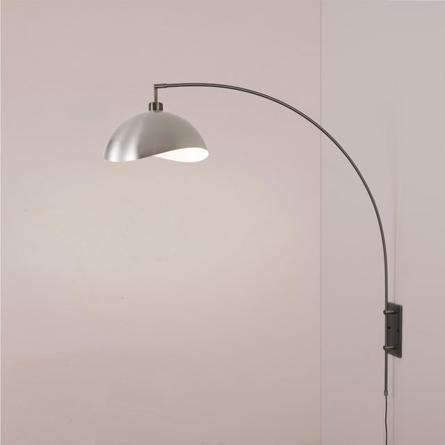 Nova Luna Bella Wall Arc Lamp - Black Nickel, Satin/White Shade, Dimmable For Sale - Image 4 of 7