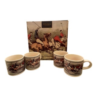 1970s Ralph Lauren Vintage Polo Players Thoroughbred Horse Ceramic Mugs For Sale