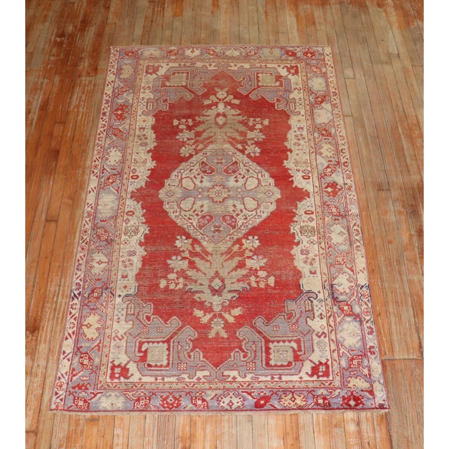 1930s Vintage Old Red Turkish Kula Rug - 4'3" x 7'4" For Sale - Image 5 of 10