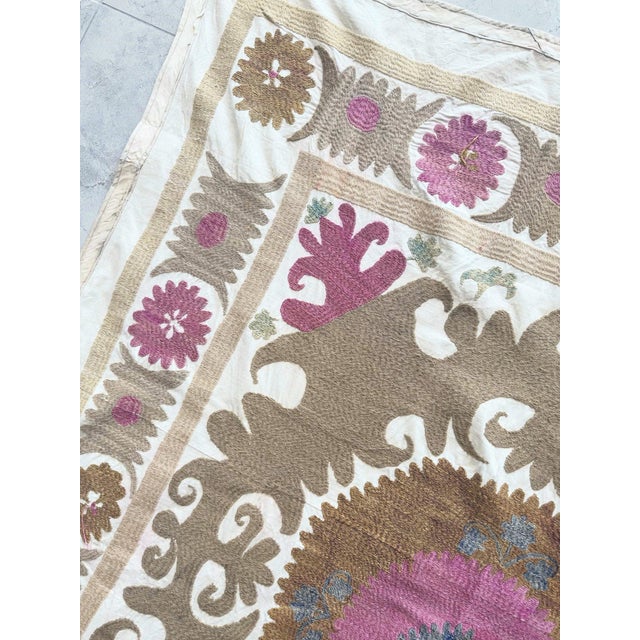 Suzani Tapestry - Red Tashkent Embroidery 4' X 4'4'' For Sale In New York - Image 6 of 9