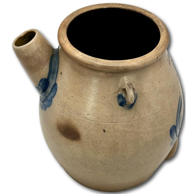 Rare Large 2 Gallon Size Antique American Blue Decorated Stoneware Batter Jug by Evan R Jones Pittston Pennsylvania 1860s For Sale - Image 15 of 18