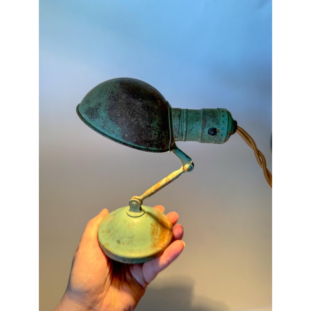 Turquoise Antique Industrial Turquoise Heavy Brass Shelf or Hang Task Lamp, Articulating For Sale - Image 8 of 15