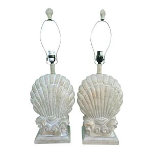 Coastal Regency Ceramic Natural Clam Shell Table Lamps- a Pair