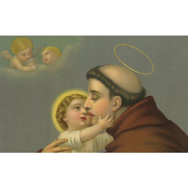 St. Anthony of padua with infant christ, c.1905 german chromolithograph (seiberl) this beautiful early 20th-century...