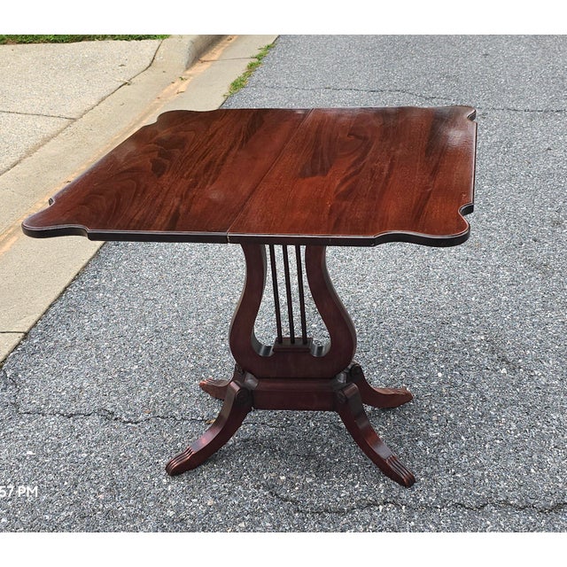 Late 19th Century Lyre Base Mahogany Fold Top Card Table Game Table For Sale In Washington DC - Image 6 of 7