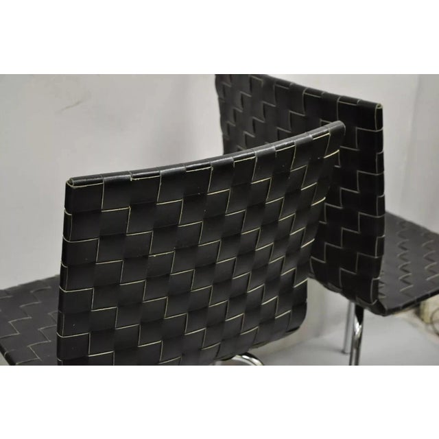Metal Late 20th Century Contemporary Modern Black Woven Leather Chrome Frame Dining Chairs - Set of 4 For Sale - Image 7 of 9