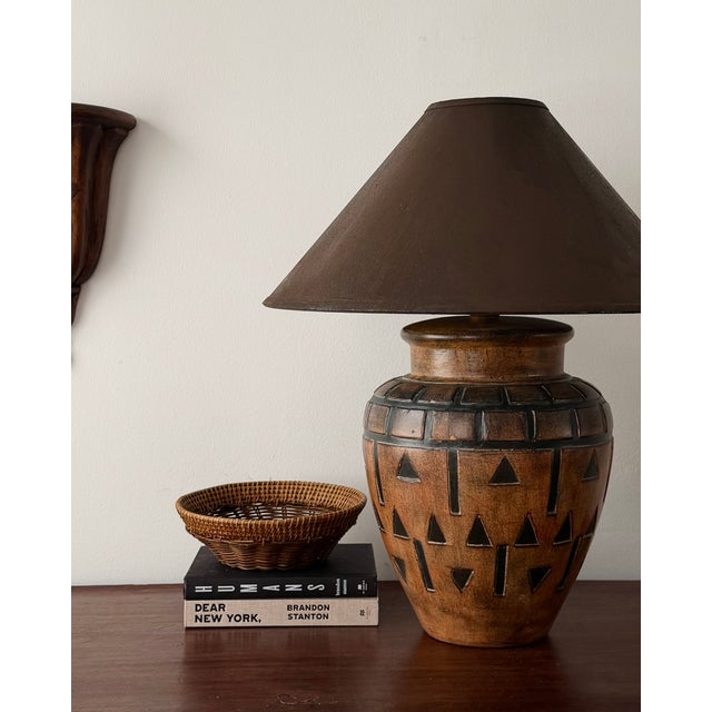 Late 20th-Century Geometric Relief Earthenware Table Lamp For Sale In Los Angeles - Image 6 of 11