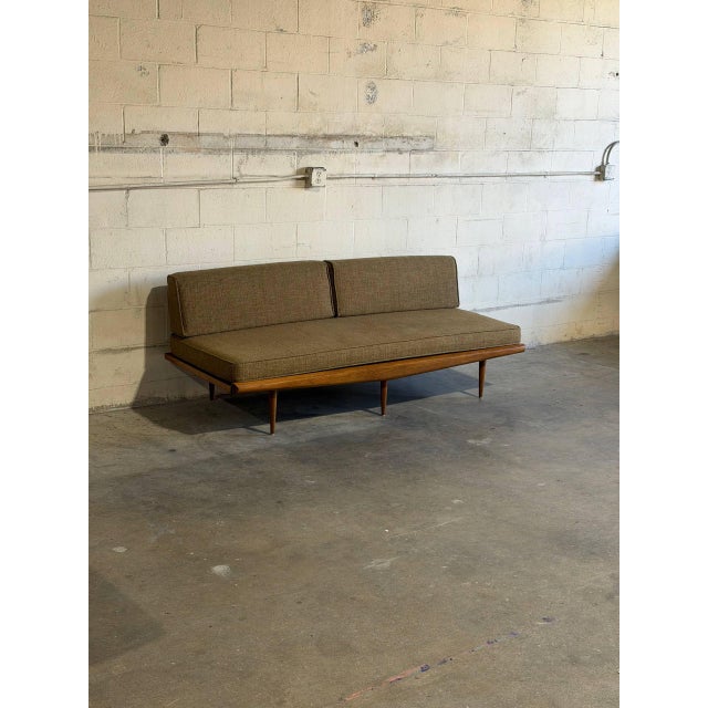 Mid-Century Modern Teak Daybed Sofa With Floating Wood Frame and Exposed Back 1960s For Sale - Image 4 of 11