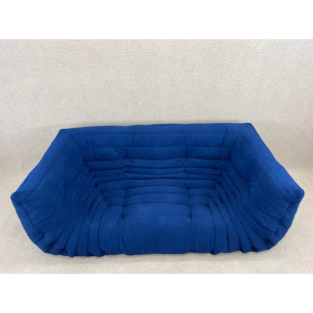 Mid-Century Modern Blue Togo 2-Seater Sofa with Arms from Ligne Roset, 2006s For Sale - Image 3 of 17