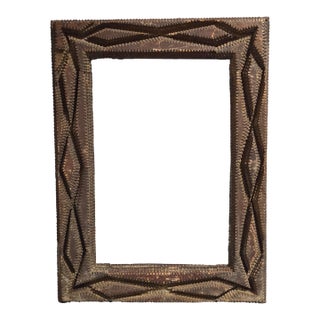 Antique Tramp Art Carved Wood Frame With Layered Geometric Design For Sale