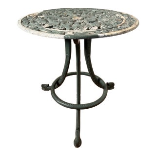 Vintage French Bistro Green Cast Iron Accent Side Table For Sale