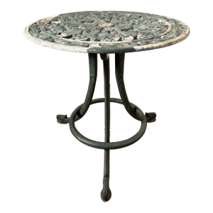 Vintage French Bistro Green Cast Iron Accent Side Table