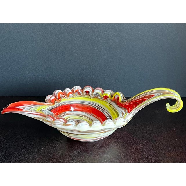Glass Vintage C1950s Fratelli Toso Murano Art Glass Orange and Yellow Swirl Candy Dish For Sale - Image 7 of 12