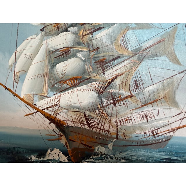 Nautical Late 20th Century Listed Artist Hewett Jackson Original Oil Painting | Tall Ship Seascape | Framed For Sale - Image 3 of 14