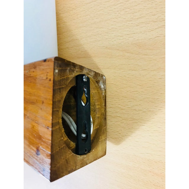 1970s Mid-Century Teak & Opaline Glass Wall Lamps, 1960s, Set of 2 For Sale - Image 5 of 9