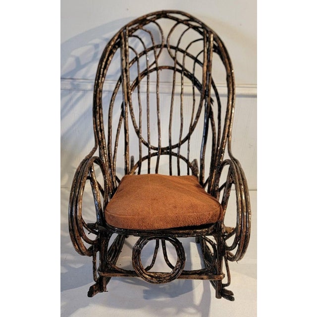 Folk Art 19thc Childs Bentwood Rocker W/Suede Seat Cushion For Sale - Image 3 of 6