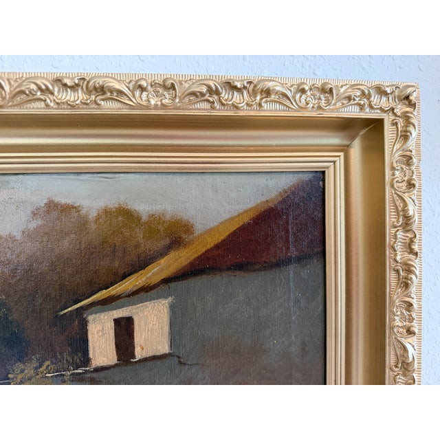 1920s Antique Oil Painting on Canvas Cows Farm Landscape Pastoral Scene Signed Framed For Sale - Image 5 of 15