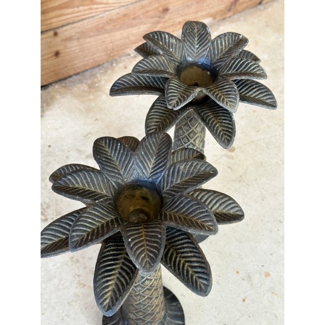 Metal Coastal Metal Palm Tree Candle Holders-Pair For Sale - Image 7 of 11