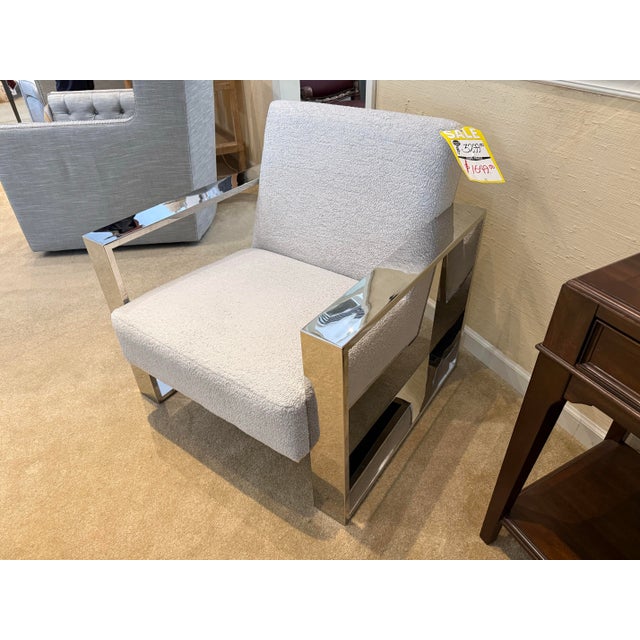 Metal Mid Century Style Cantilever Polished Chrome Lounge Chair in Bouclé Fabric For Sale - Image 7 of 10