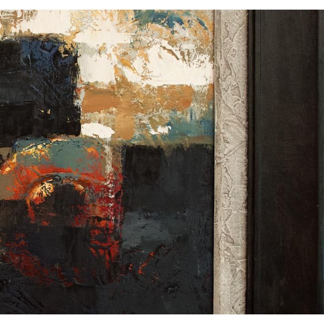 Framed Square Textured Abstract Painting With Black Red Beige and White Colors For Sale - Image 4 of 7