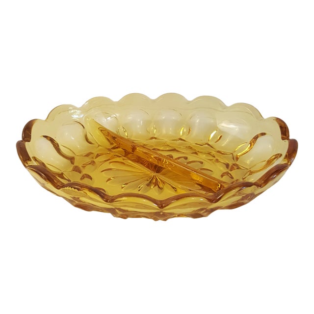 1970 Anchor Hocking Amber Glass Relish Dish For Sale