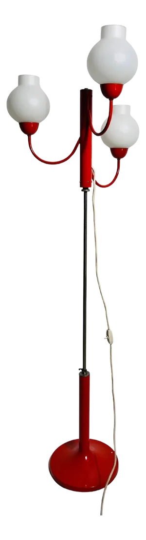 Midcentury Red and Opaline Glass 3-Arm Floor Lamp by Kaiser, Germany, 1960s