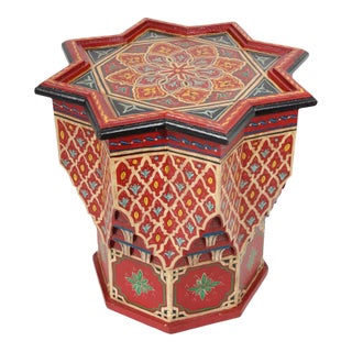 Moroccan Moorish Hand-Painted Polychrome Star Side Table, Circa 1950 For Sale