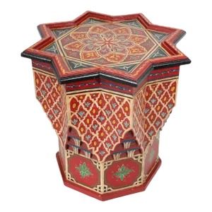 Moroccan Moorish Side Table Hand Painted Red Wood
