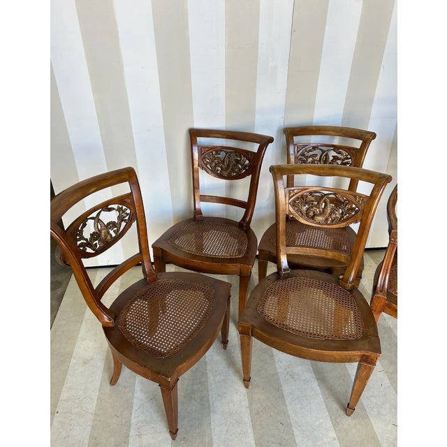 Set of 5 Italian Neoclassical Dining Room Chairs With Giltwood Dolphin Backs For Sale - Image 9 of 9