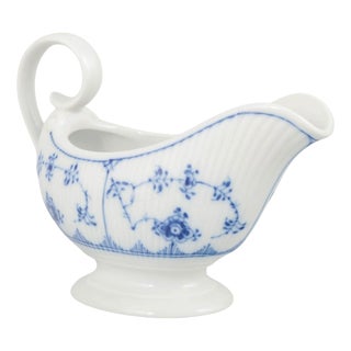 Blue Fluted Plain Porcelain Sauce Boat from Royal Copenhagen, 1980s For Sale
