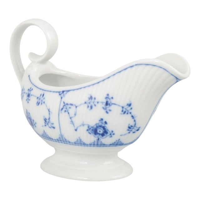 Blue Fluted Plain Porcelain Sauce Boat from Royal Copenhagen, 1980s For Sale